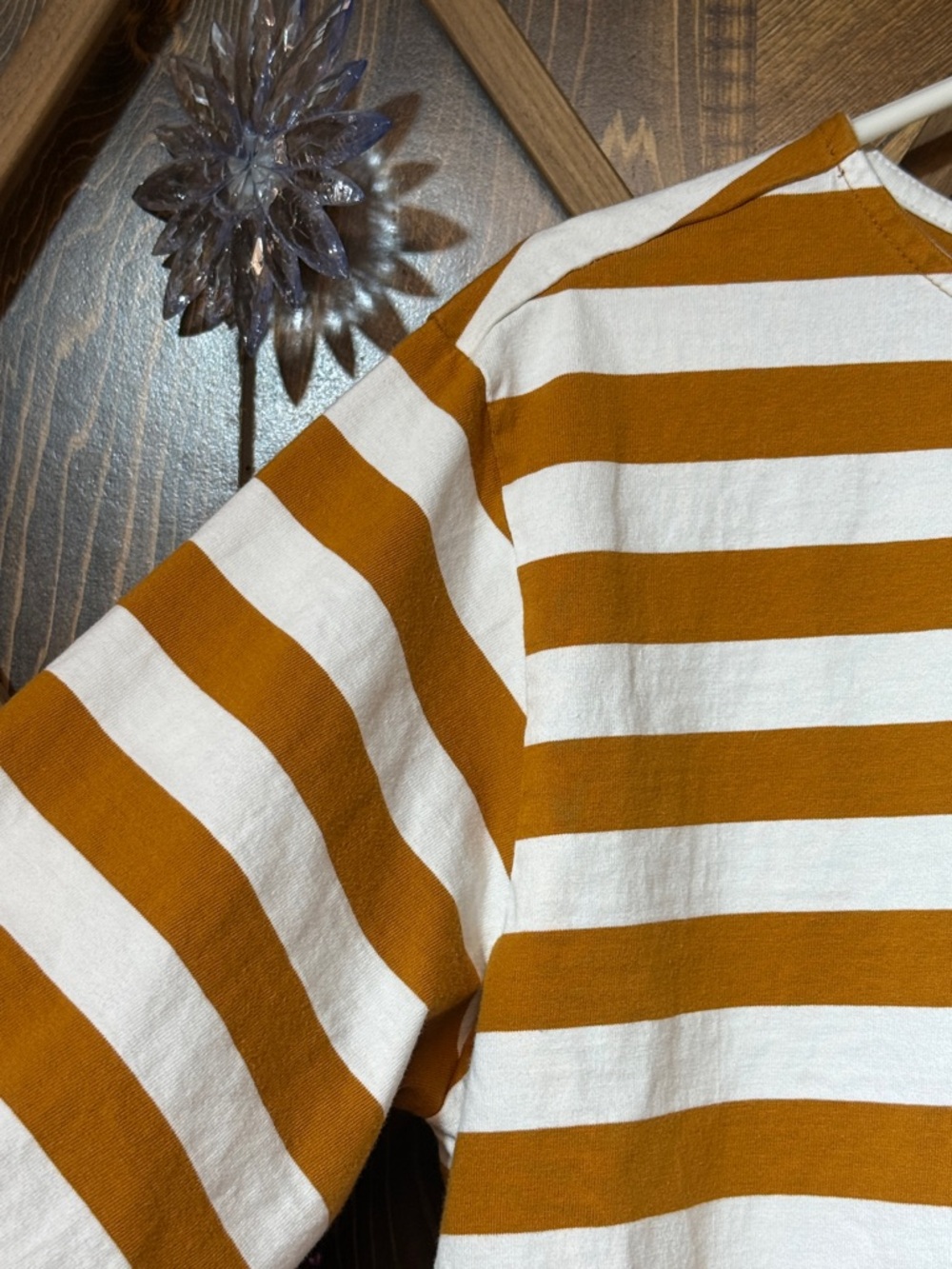 Dockers Women's Long-Sleeve Striped Crewneck - White & Mustard Yellow - Picture 6 of 7